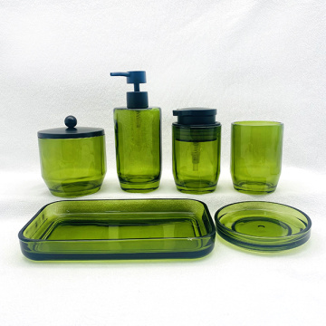 Bouteille en verre personnalisée pour ensemble de bain vert herbe