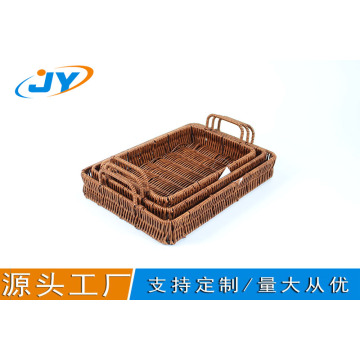 Rectangular rattan bread basket with handle medium