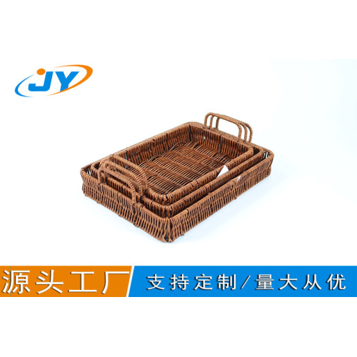 Rectangular rattan bread basket with handle medium