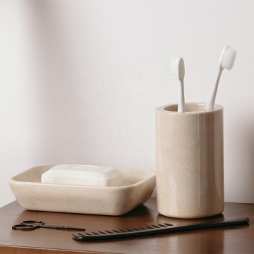 Five-Star Hotel Luxury Beige Bathroom Accessories Set with Natural Stone and Marble Soap Dispenser