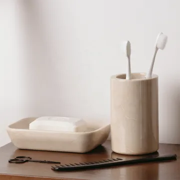 Five-Star Hotel Luxury Beige Bathroom Accessories Set with Natural Stone and Marble Soap Dispenser