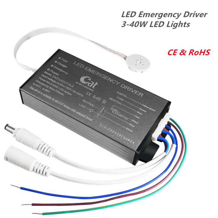 Entrada de la carcasa de metal AC85-265V LED Controlador de emergencia