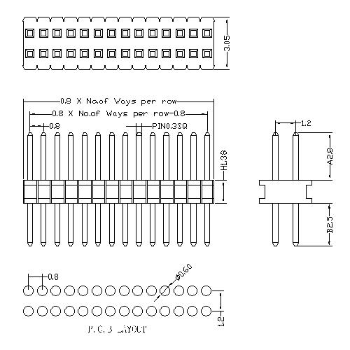 0.8 mm Pin Header Dual Row Straight Type PHAS01-XXD