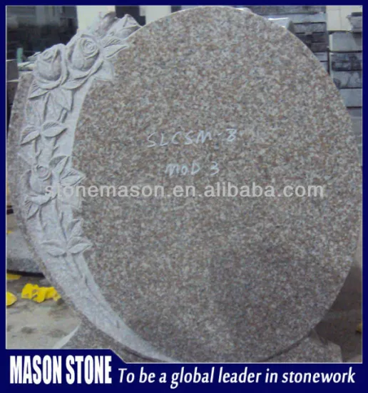 slab engraved rose round headstone