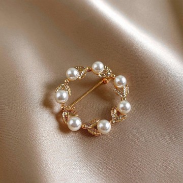 Modetrendy Pearl Brosche Stifte - Geometrischer Kreisblattschmuck