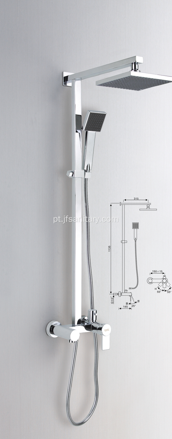 Sistema de chuveiro exposto de estilo quadrado com torneira de banheira