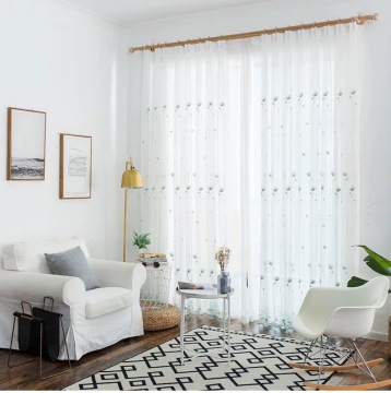 White Sheer Curtains with Embroidered Tulle Fabric in Nordic Style: Perfect for Dandelion Bedroom Decor