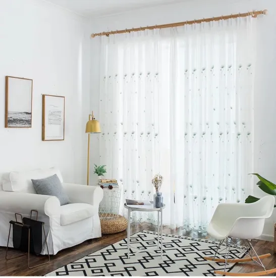 White Sheer Curtains with Embroidered Tulle Fabric in Nordic Style: Perfect for Dandelion Bedroom Decor
