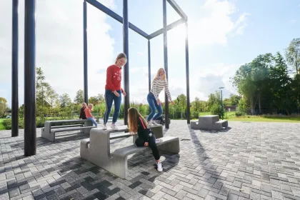 Table Chair Integrated Rectangular Concrete Outdoor Table