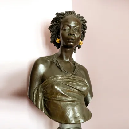 Arts metal figure bronze african girl sculpture life size african woman bust statue