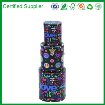 Wooden Canvas Round Box Set Home Decor Black Purple Blue Green Book Boxes