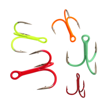 14# 1X Strong Fluorescent Luminous High Carbon Steel Triple Inline Treble Hooks