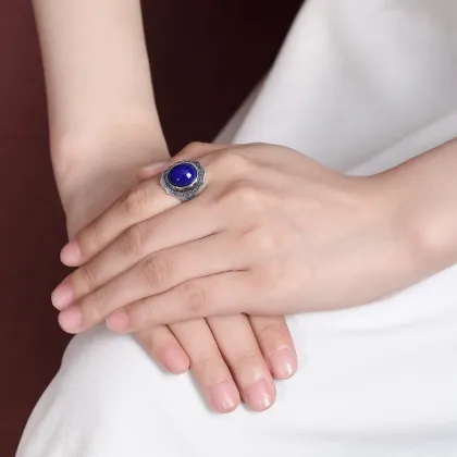 S999 Sterling Silver Lapis Lazuli Vintage Distressed Rings