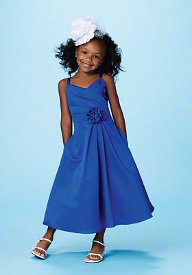 A-line V-neck Spaghetti Straps Ankle-length Satin Flower Girl Dress