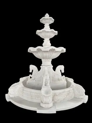 Multi-Tiered White Marble Pegasus Sculpture Fountain