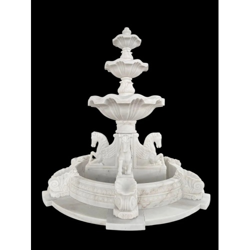 Multi-Tiered White Marble Pegasus Sculpture Fountain