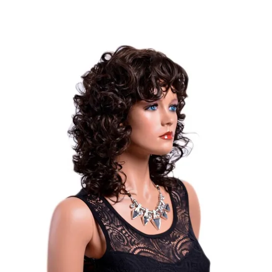 Hot-selling Top Quality synthetic wigs afro small curly dark brown medium long loose wave hair for fashion women