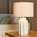Ribbed Ceramic Table Lamp Cream Glossy Fabric Shade