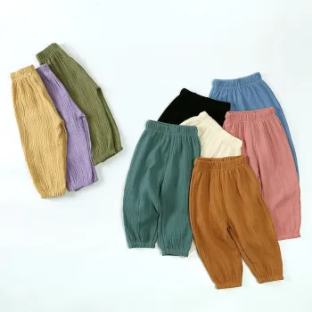 Summer Thin Cotton Solid Color Kids Lantern Trousers for Baby Girls and Boys