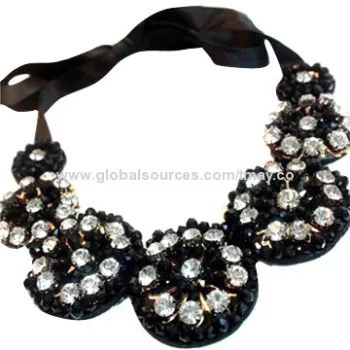 Fashion False Collar, Made of Velvet Fabric and Rhinestones, Customized Designs are Accepted
