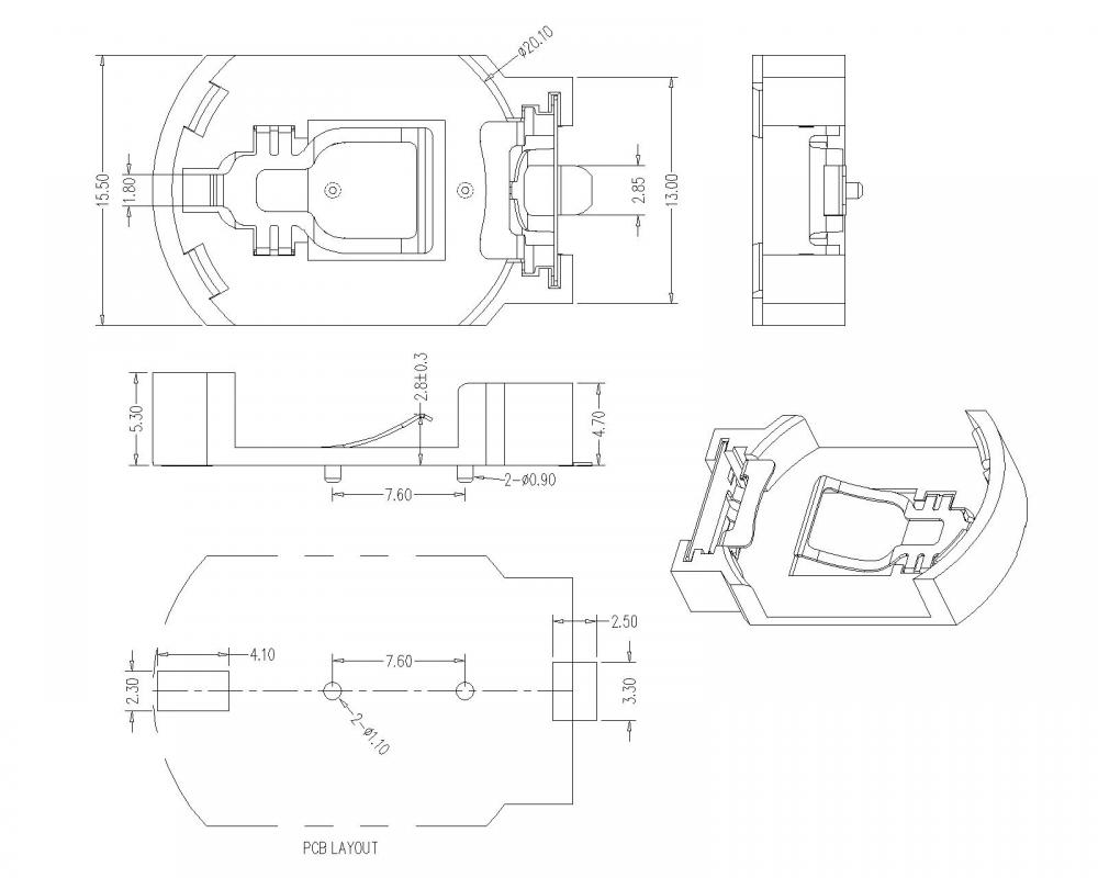 Porte-cellules de pièces pour CR2032 SMT BT-M-G0-A-CR2032OA