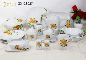 GUIXIN 43-piece Ceramic dinnerware with decal, Flower Printing, serving for 6