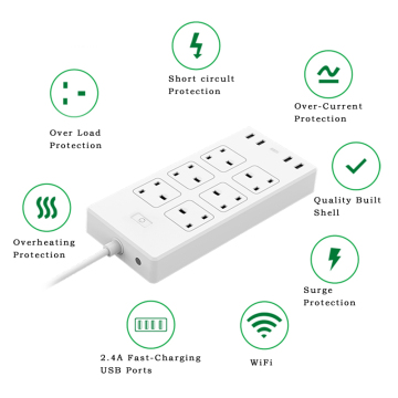 UK Wifi Smart Power Strip Surge Protection With 6 AC Outlet 4 Port Gesture Control