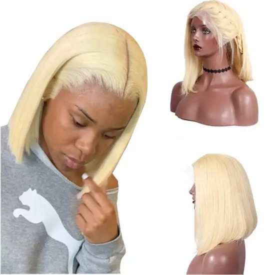 High Quality Blonde Human Hair Wig Bob T style 4*4 13*4 Transparent Wigs Human Hair Lace Front Blonde Bob Wig