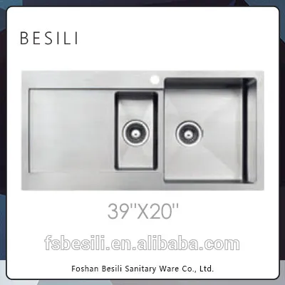New design double bowl steel handmade kitchen sink D10050B