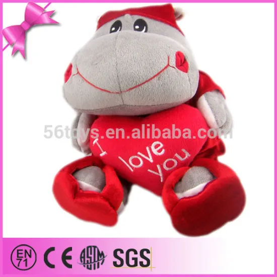 china promotional gift small plush hippo toy with heart for valentine day