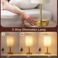 39cm Dimmable USB Metal Table Lamp with Linen Shade, Touch Control (Set of 2)