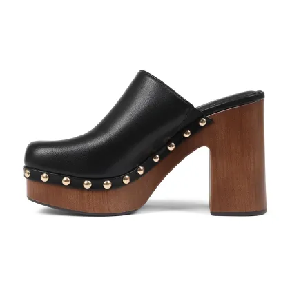 Casual Platform Riveted Slip-On Mule Sandals