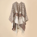 Winter Leopard Stripe Fashion Shawl Plaid Poncho Fringe