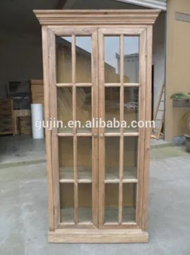 european style wood glass tall storage cabinet