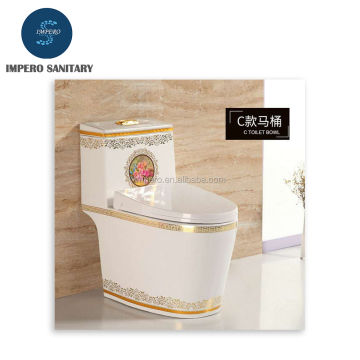 Complex Gold Textures Rose Drawing Bathroom One Piece Toilet GS-007