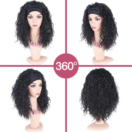 Black Women deep water wave Afro head band Wigs Synthetic Black 18 inch Long Hair Headband Wig Vender