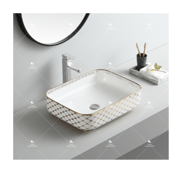 Custom Electroplate Golden Rechteckige Badezimmerarbeitsplatte Waschbecken - Neuankömmling billiges Luxuskeramikbecken