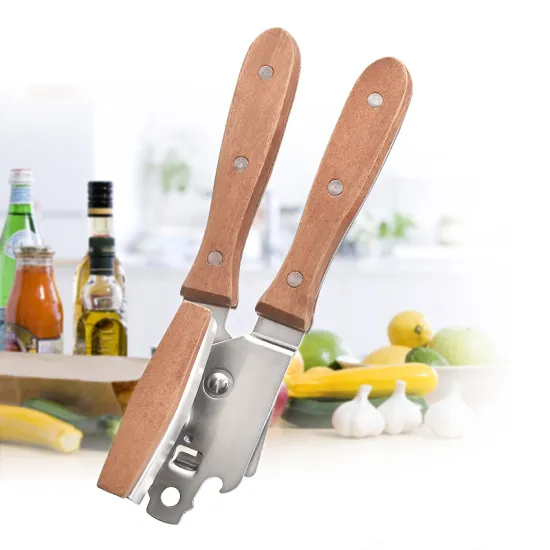 Stainless Steel Can Opener with Wood Handle