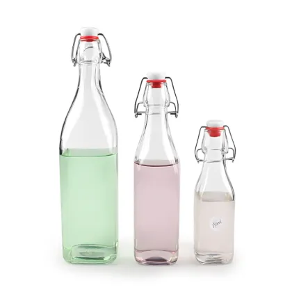500ml Square Glass Bottle With Clip Swing Top