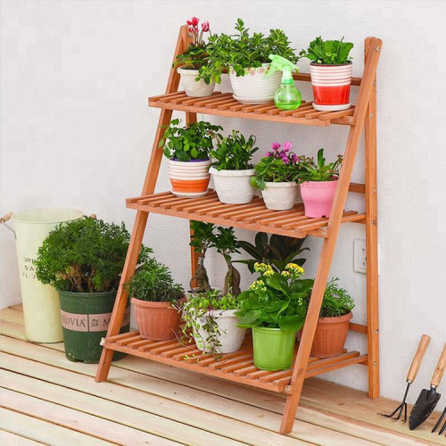 Flower Shelf 3 Tier Wood Plant Flower Pot Shelves Rack Factory