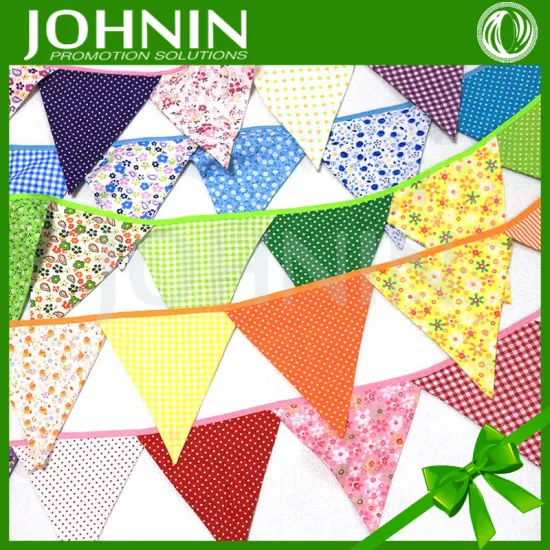 Factory Price Colorful Printed100% Cotton Triangle Bunting flags