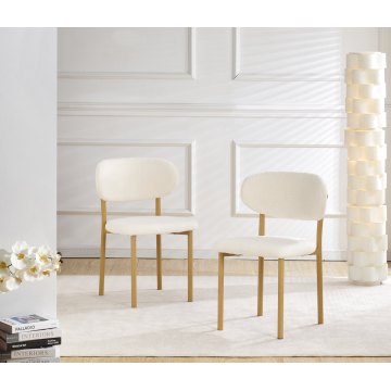 Cadeira de tecido de pelúcia minimalista com pernas de tubo de ferro