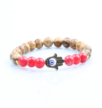 2017 new jewelry multi color 8mm natural stone bead evil eye bracelet wholesale