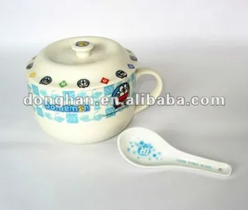 ceramic soup mug with handle spoon and lid,