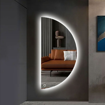 Cermin Terang LED setengah bulan pintar dengan sakelar sentuh untuk salon kecantikan dan penggunaan seluruh tubuh