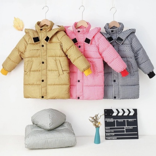 Children's Plaid Cotton Hooded Down Jacket