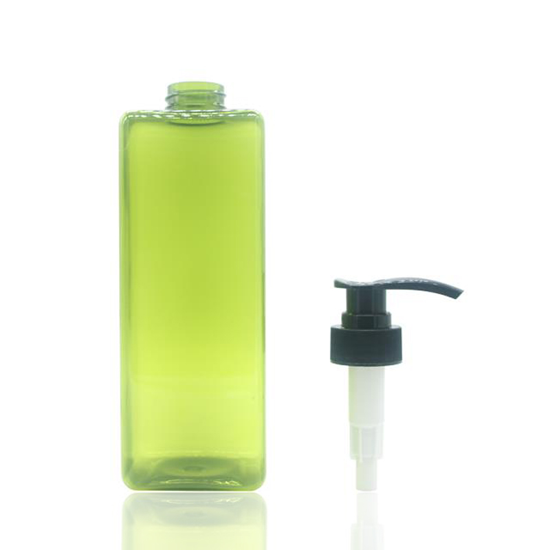 Green color 750ml plastic pet square bottle lotion