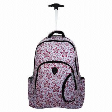 Trolley Backpack, Made of 600D Polyester, Laptop Compartment, Rolling Wheels, Retractable Handle