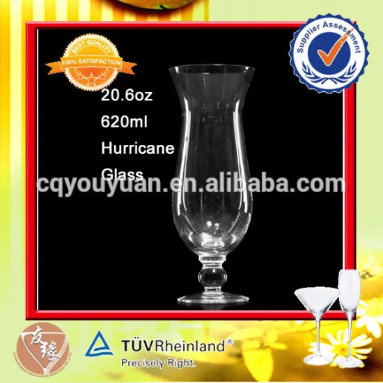 Blown 620ml hurricane cocktail glasses with short stem