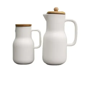 Elegant 1000 ml European Ceramic Milk Jug with Wooden Lid and Filter